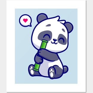 Cute Panda With Bamboo Cartoon Posters and Art